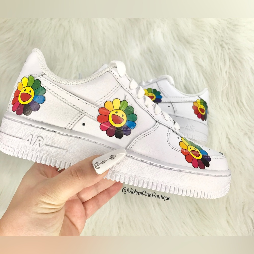 Custom Murakami Flowers Air Force  Women's Size 8 White Custom Sneakers